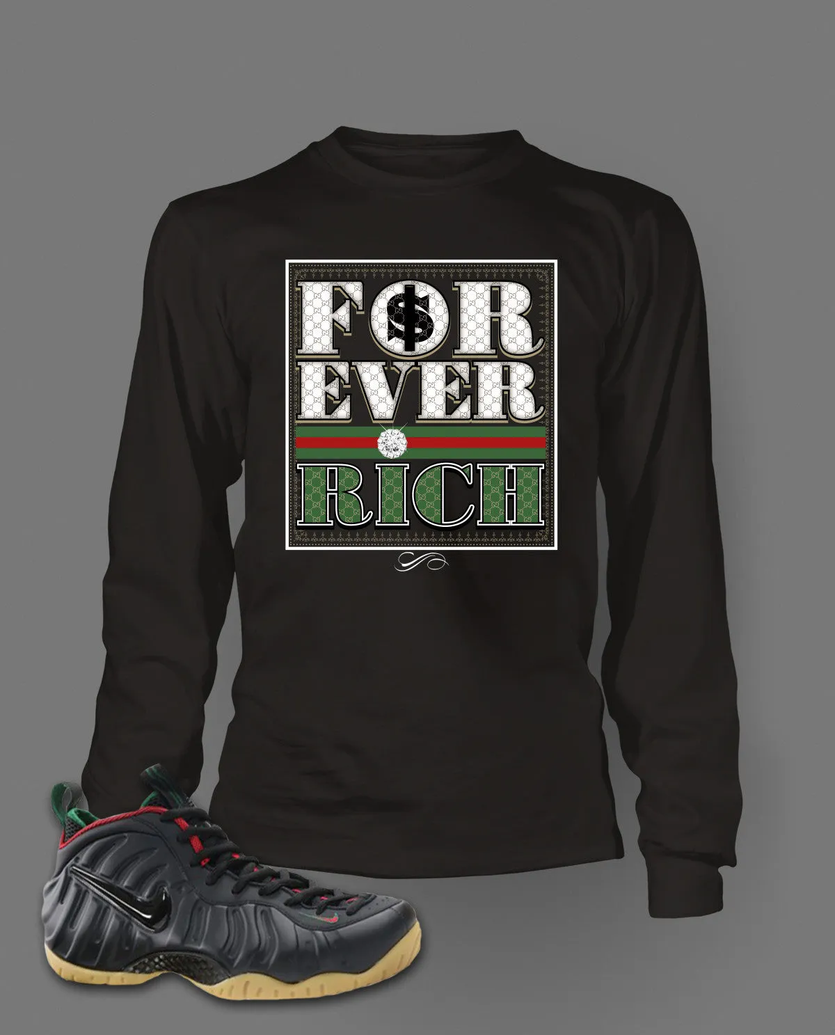 Long Sleeve Graphic T Shirt To Match Gucci Black Foamposite Shoes