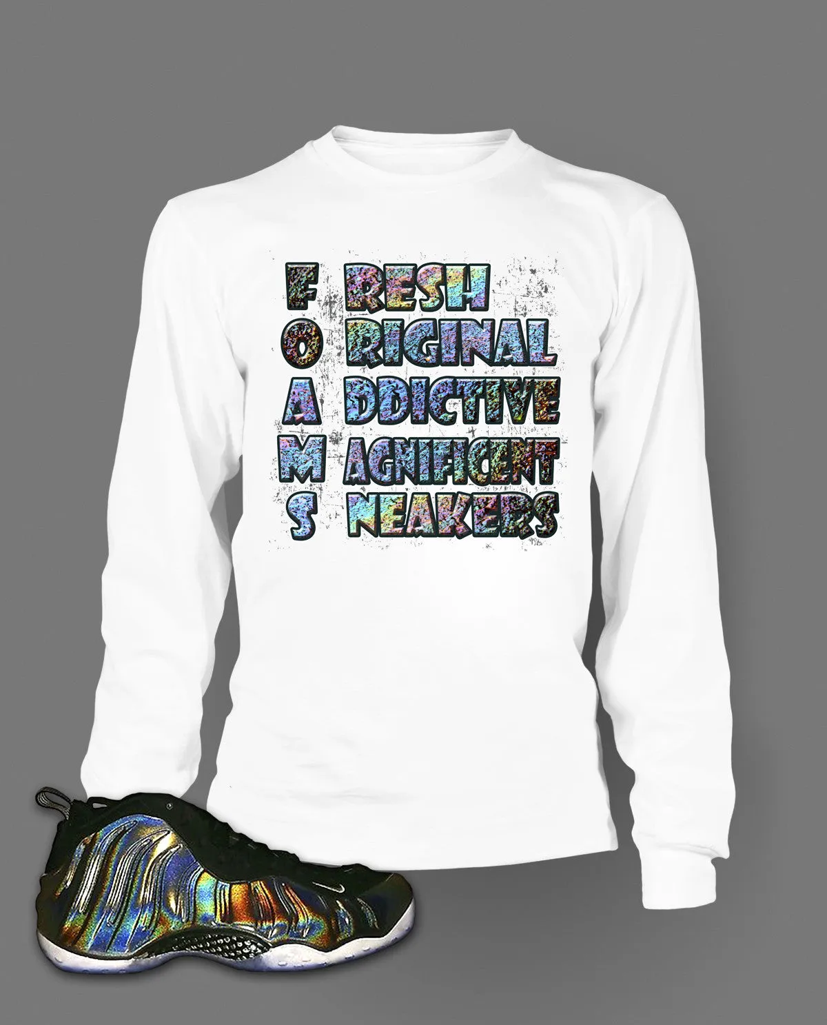 Long Sleeve Graphic T Shirt To Match Hologram Foamposite Shoe