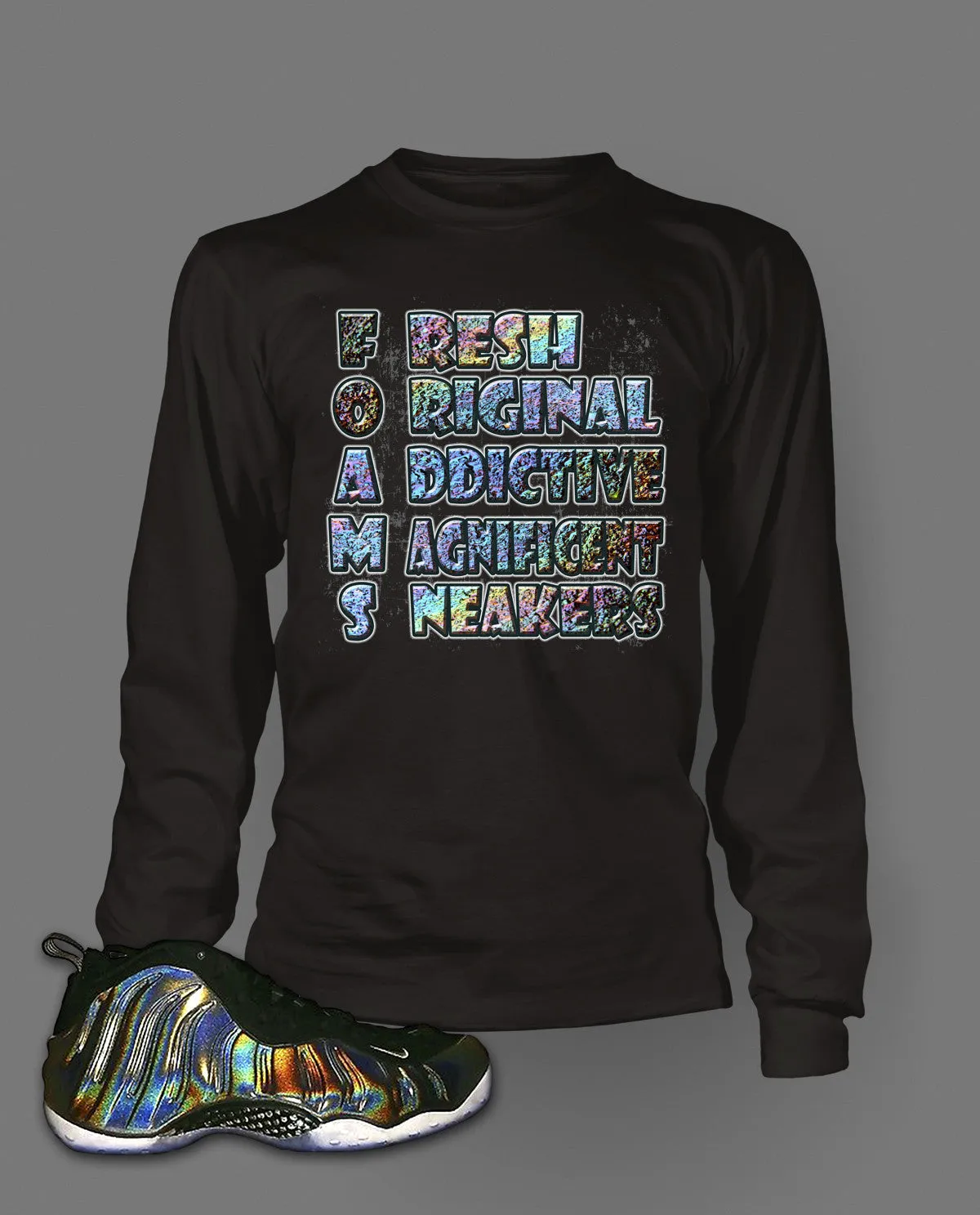 Long Sleeve Graphic T Shirt To Match Hologram Foamposite Shoe