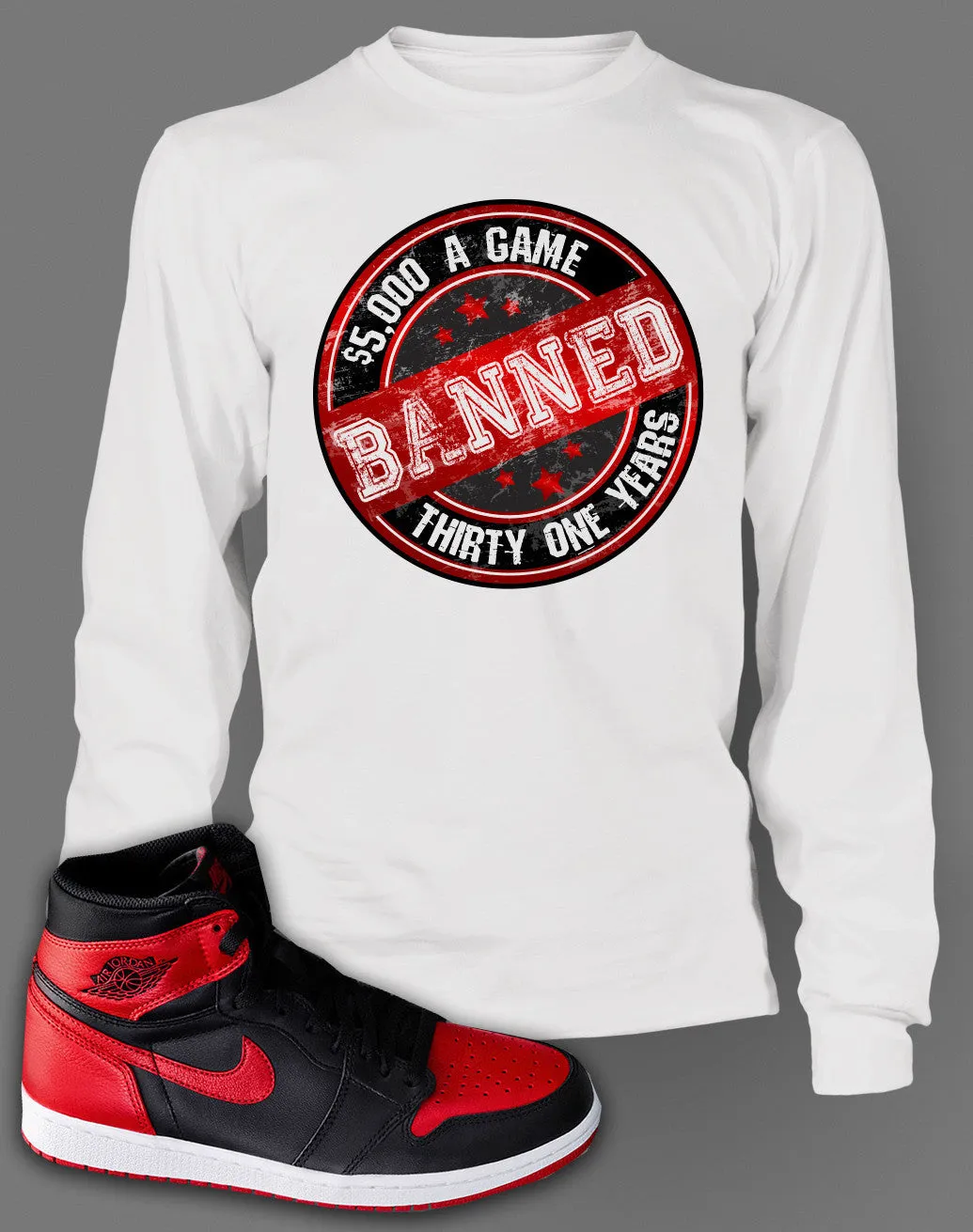 Long Sleeve Graphic T-Shirt To Match Retro Air Jordan 1 Banned Shoe