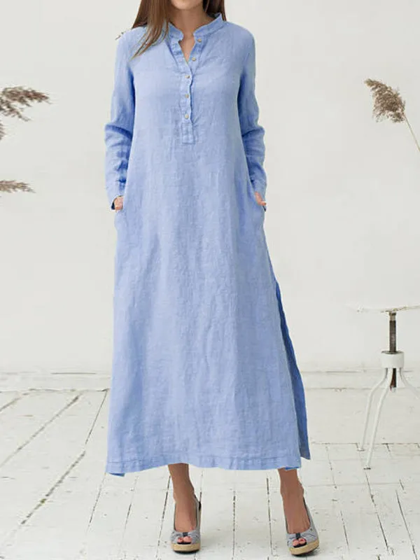 Loose Retro Long Sleeve Cotton Shirt Dress