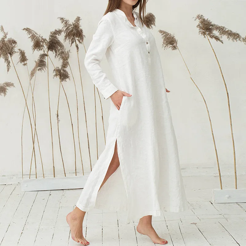 Loose Retro Long Sleeve Cotton Shirt Dress