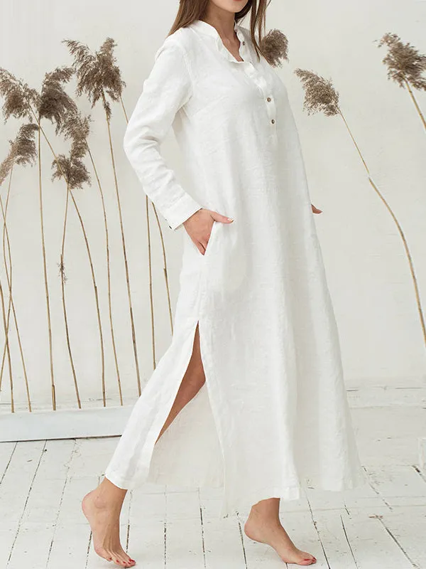 Loose Retro Long Sleeve Cotton Shirt Dress