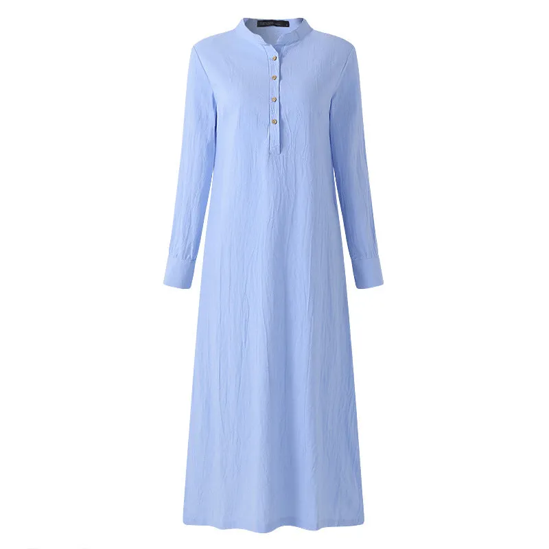 Loose Retro Long Sleeve Cotton Shirt Dress