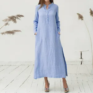 Loose Retro Long Sleeve Cotton Shirt Dress