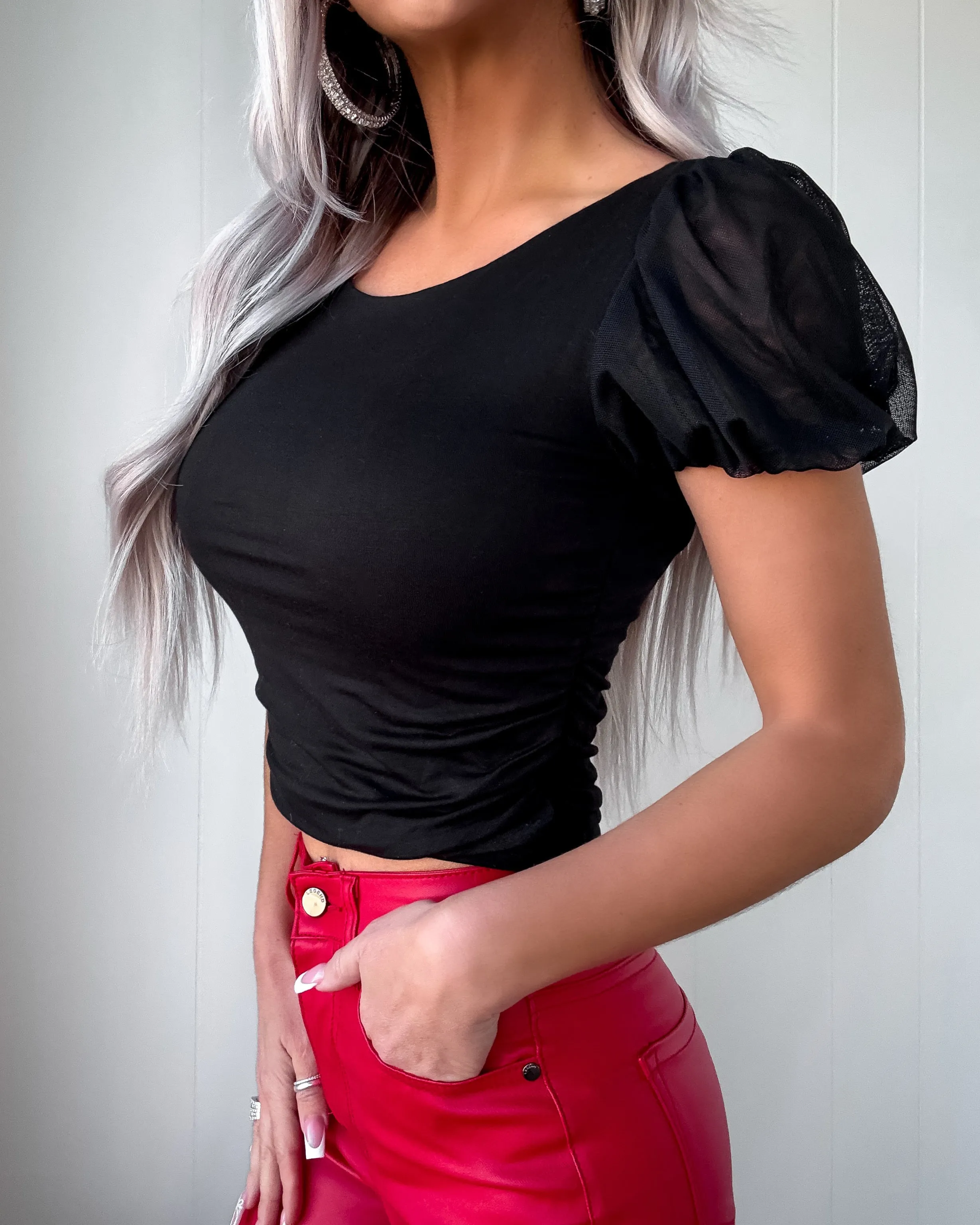 Lovelight Mesh Sleeve Top - Black