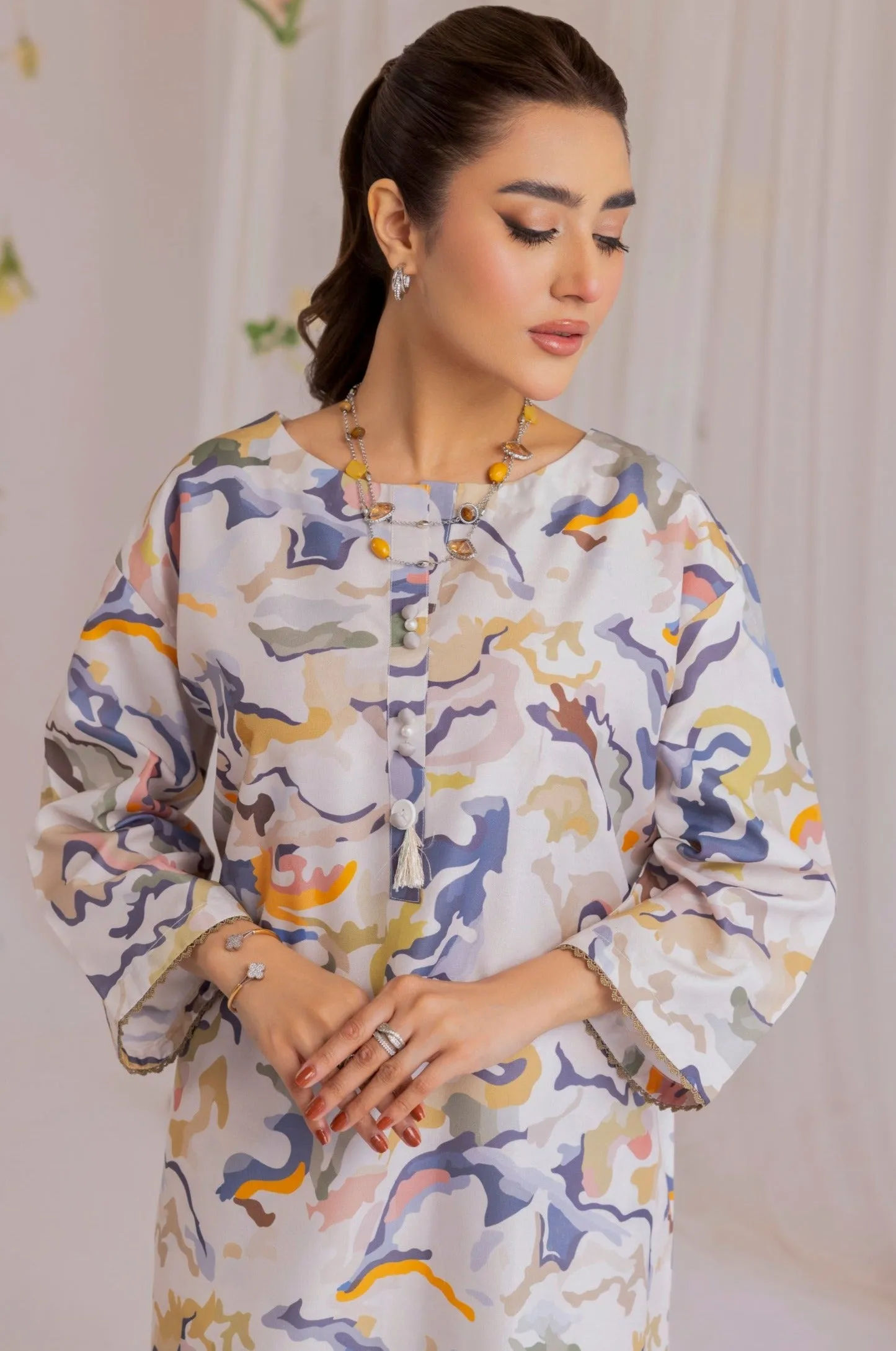 LPS-03 2PC SILK LAWN PRINTED STITCHED