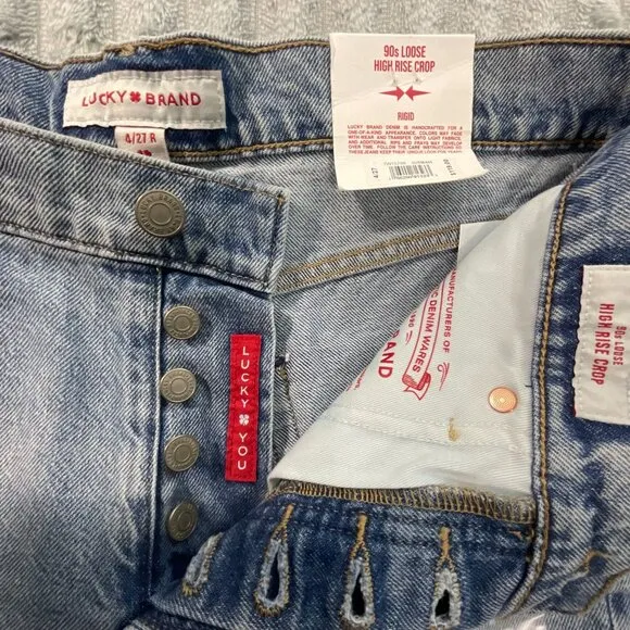 Lucky Brand Womens 90s Loose High Rise Crop Blue Jeans Retro Casual Denim 4/27