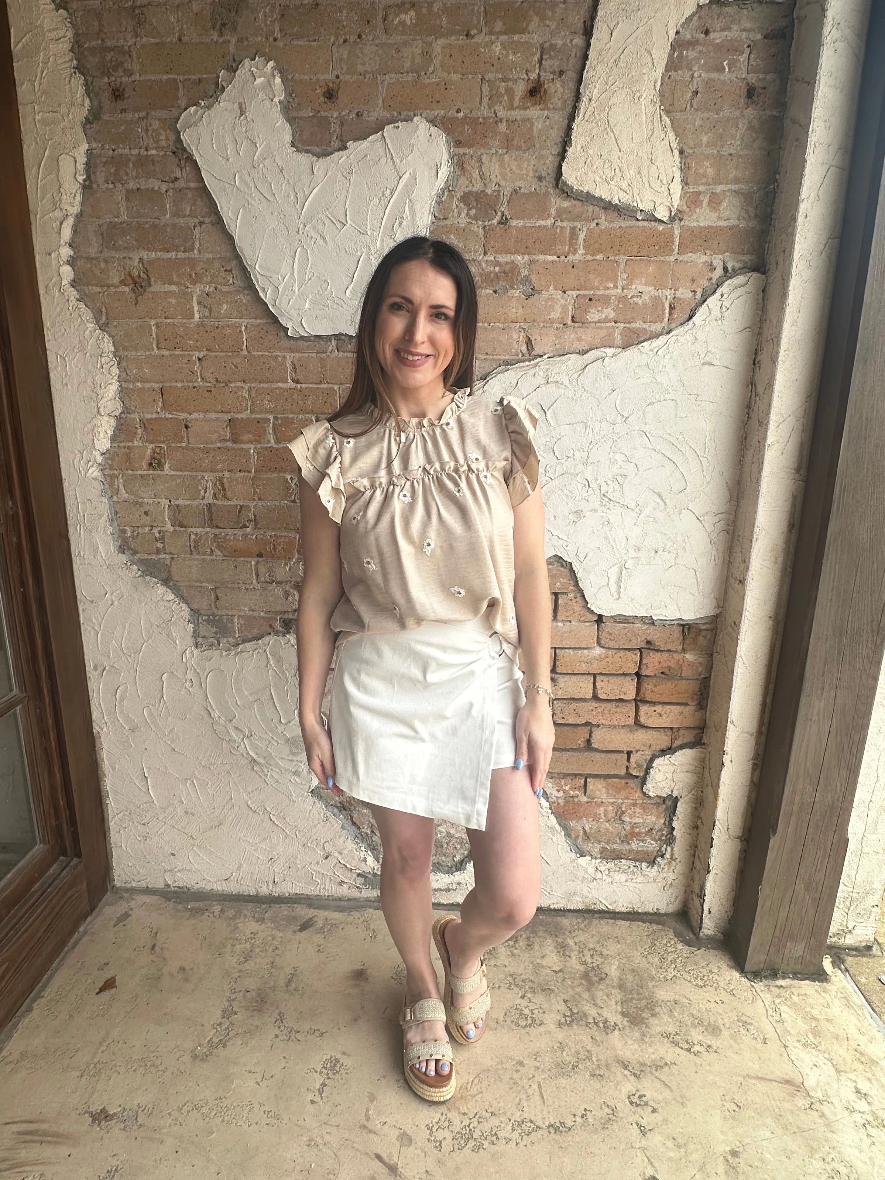 Maisie Floral Top: Beige