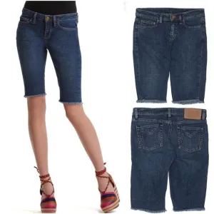 MARC JACOBS Blue Denim Bermuda Fringe Jean Shorts 26 Designer Casual SMALL MJ