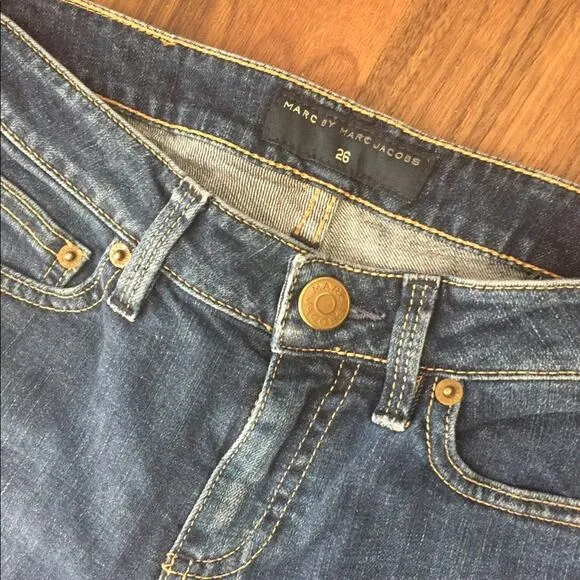 MARC JACOBS Blue Denim Bermuda Fringe Jean Shorts 26 Designer Casual SMALL MJ