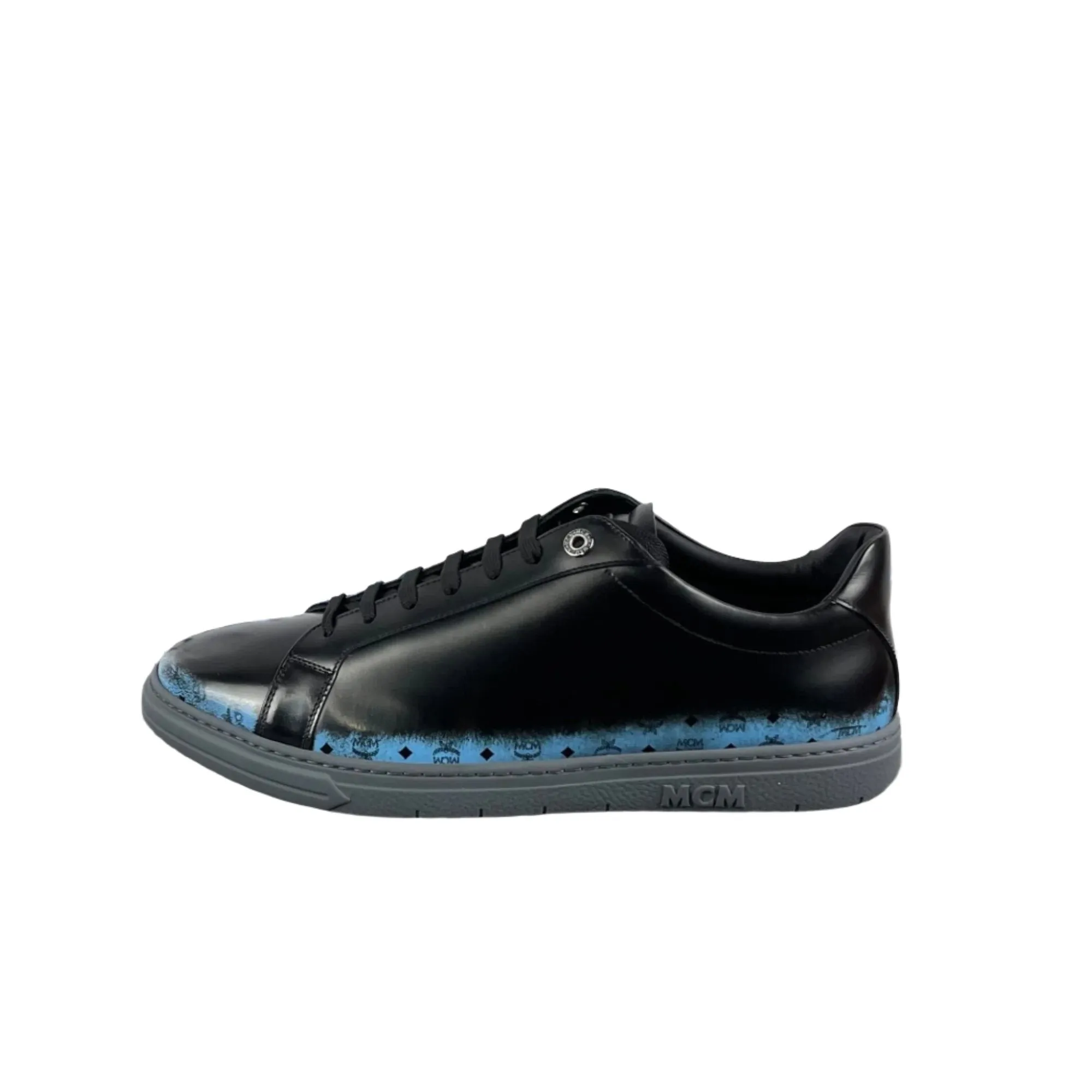 MCM Mens Terrain Gradient Black/Blue Leather Low Top Sneakers