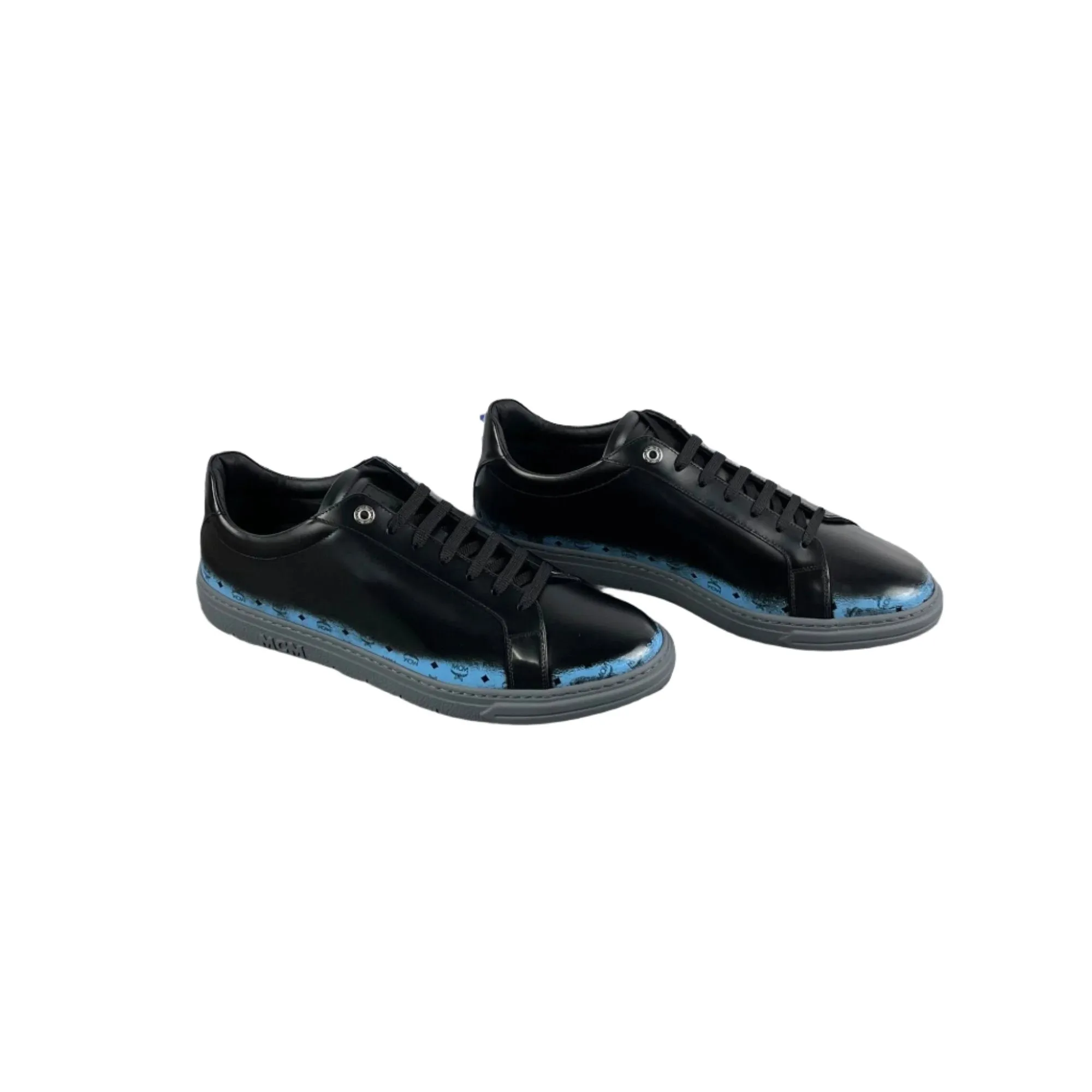 MCM Mens Terrain Gradient Black/Blue Leather Low Top Sneakers