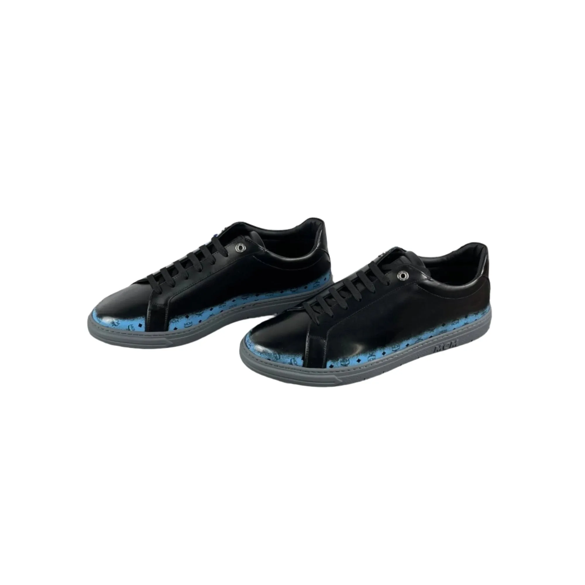MCM Mens Terrain Gradient Black/Blue Leather Low Top Sneakers