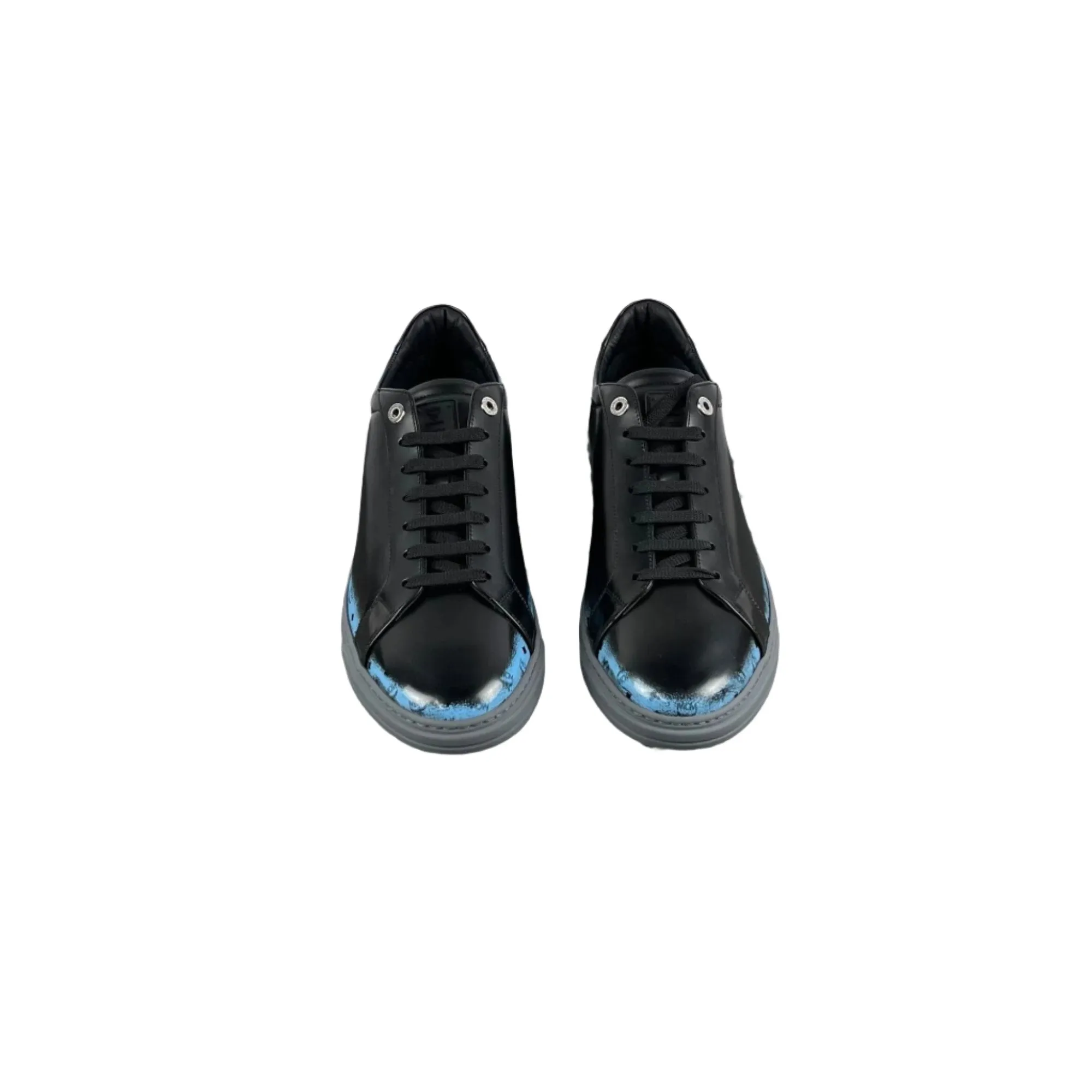 MCM Mens Terrain Gradient Black/Blue Leather Low Top Sneakers