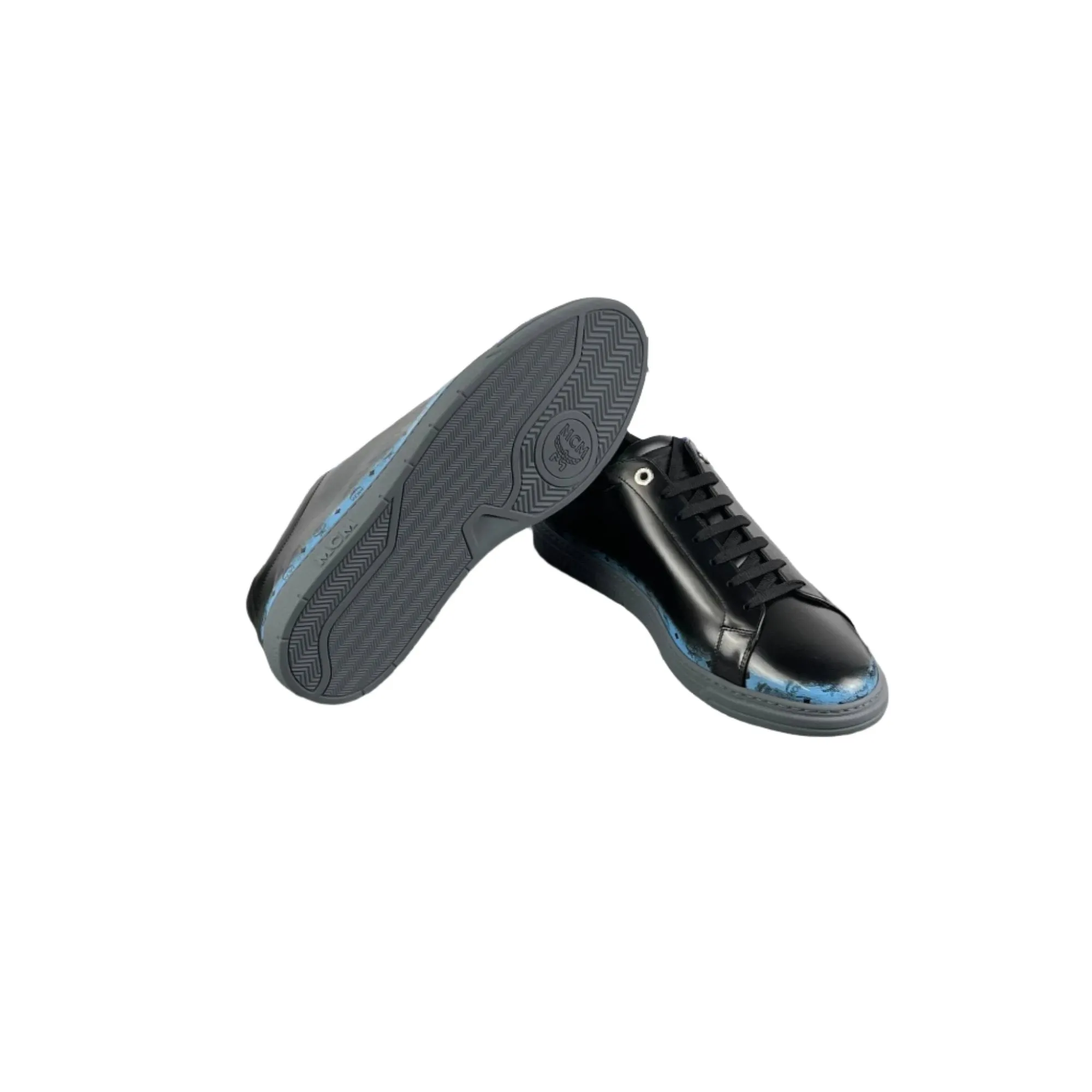 MCM Mens Terrain Gradient Black/Blue Leather Low Top Sneakers