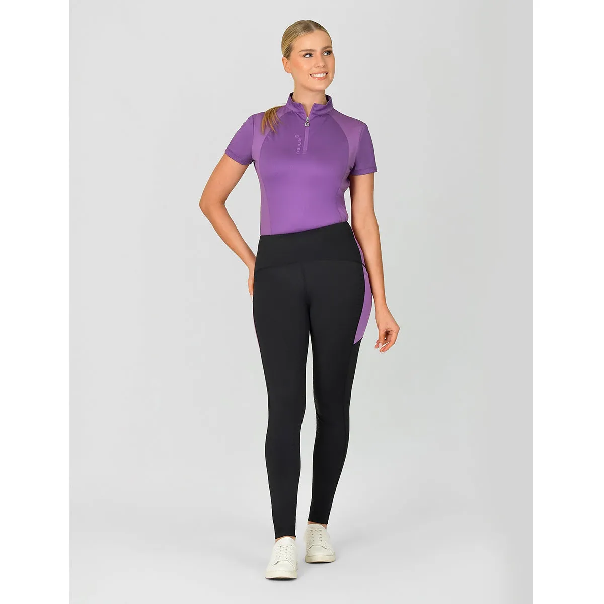 Megan Mesh Panel Tights - Black/Dewberry