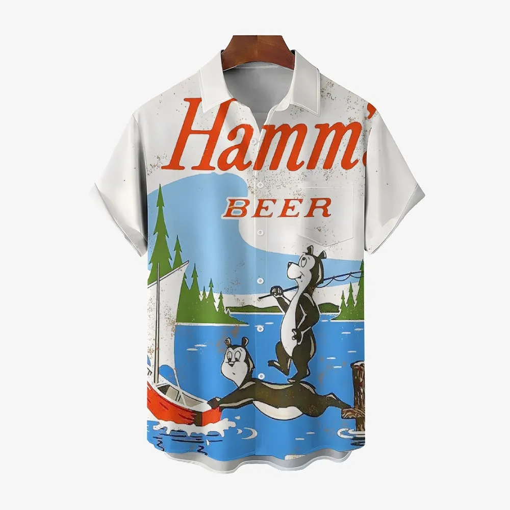 Men's 50's Retro Beer Movie Khaki  Casual Short Sleeve Shirt 2311000023