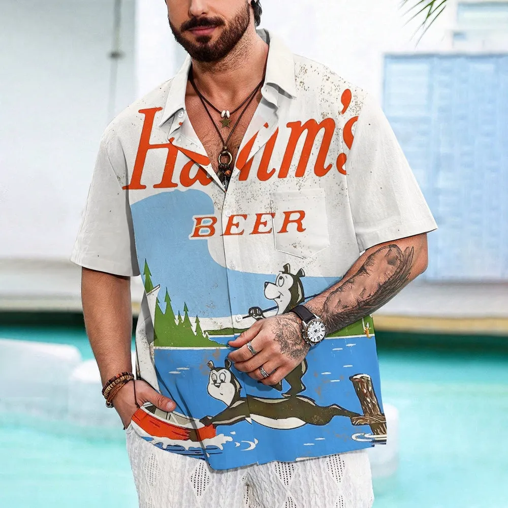 Men's 50's Retro Beer Movie Khaki  Casual Short Sleeve Shirt 2311000023