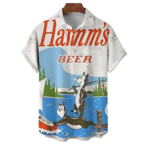 Men's 50's Retro Beer Movie Khaki  Casual Short Sleeve Shirt 2311000023