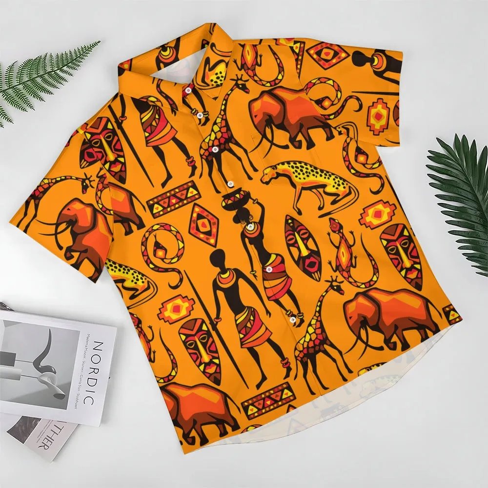 Men's African Nature Art Casual Short Sleeve Shirt 2403000919