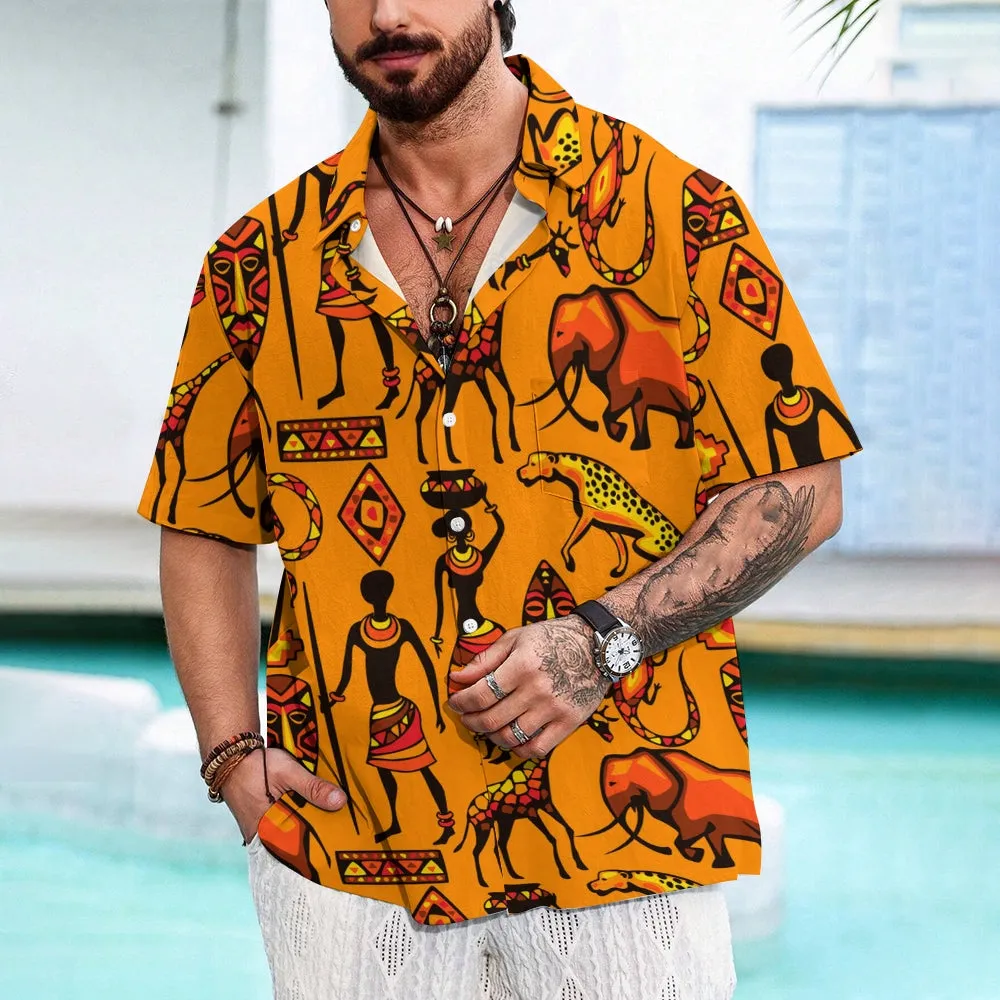 Men's African Nature Art Casual Short Sleeve Shirt 2403000919