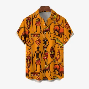 Men's African Nature Art Casual Short Sleeve Shirt 2403000919