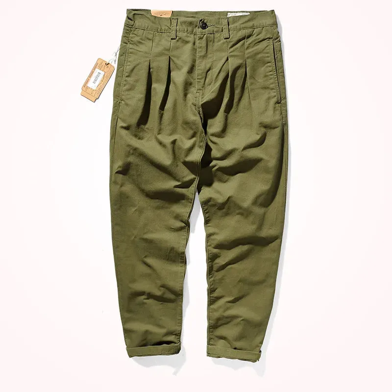 Men's American Style Retro Cotton Pants - Loose Tapered Straight Pencil Pants for Autumn/Winter