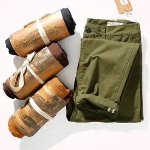 Men's American Style Retro Cotton Pants - Loose Tapered Straight Pencil Pants for Autumn/Winter