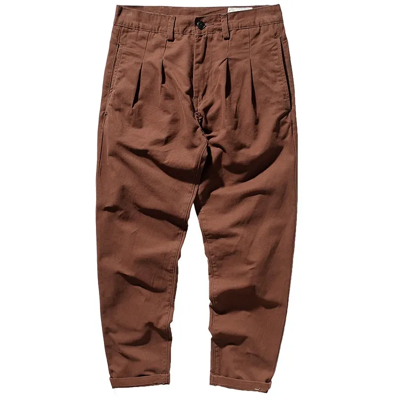 Men's American Style Retro Cotton Pants - Loose Tapered Straight Pencil Pants for Autumn/Winter