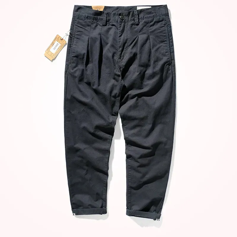 Men's American Style Retro Cotton Pants - Loose Tapered Straight Pencil Pants for Autumn/Winter