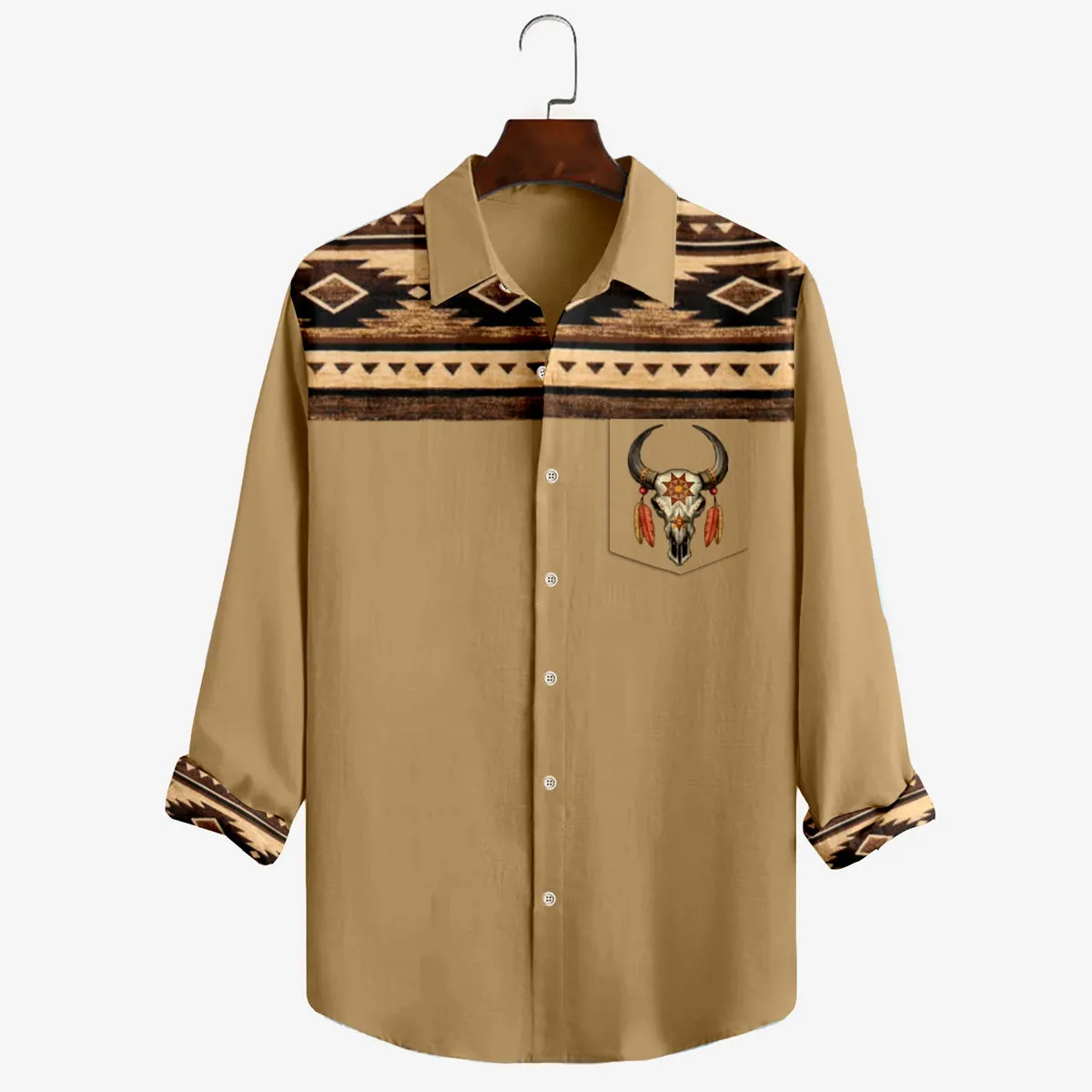 Men's Aztec Print Vintage Men's Long Sleeve Shirt