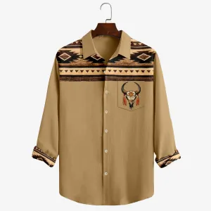 Men's Aztec Print Vintage Men's Long Sleeve Shirt
