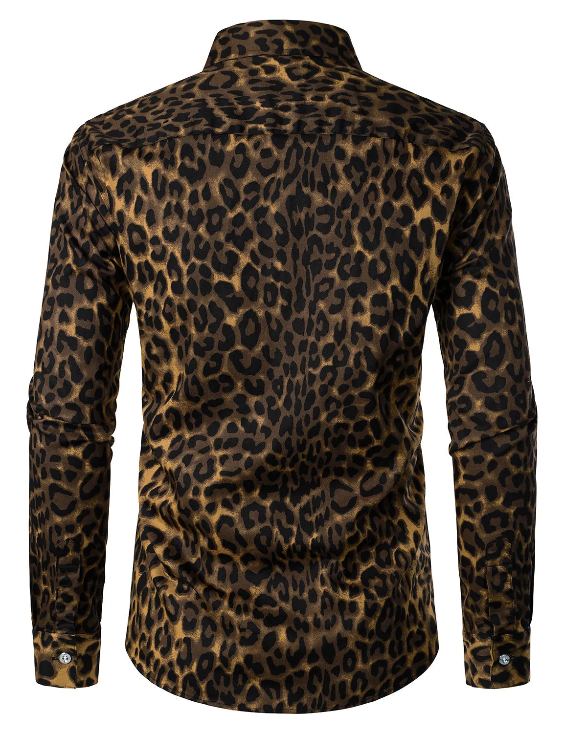 Men's Brown Leopard Print Animal Casual Rock Cotton Daily Tops Button Up Long Sleeve Shirt