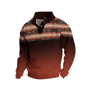 Men's Button Retro Geometry Printed Casual Long Sleeve Sweatshirt 2410002463