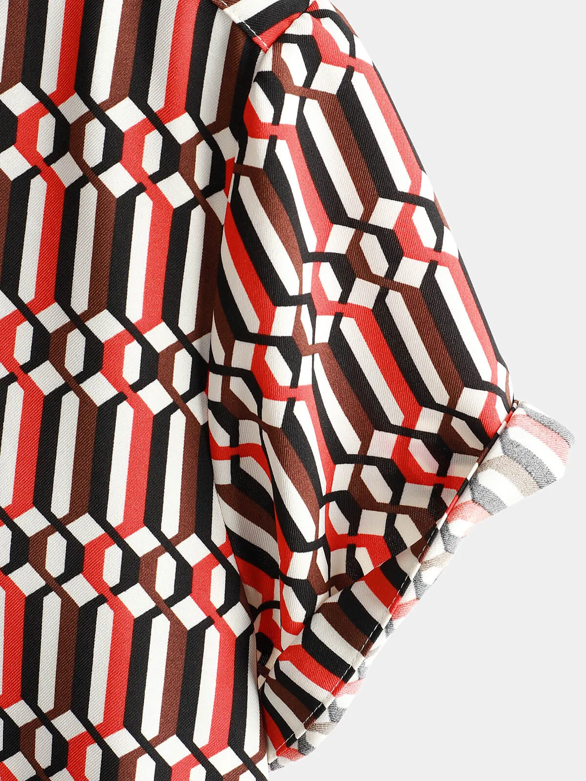 Men's Casual Retro Geometric Button Up Cool Short Sleeve Summer Shirt