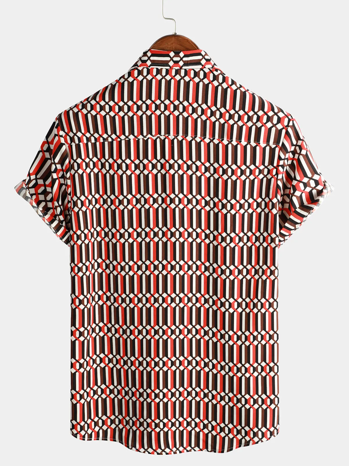 Men's Casual Retro Geometric Button Up Cool Short Sleeve Summer Shirt