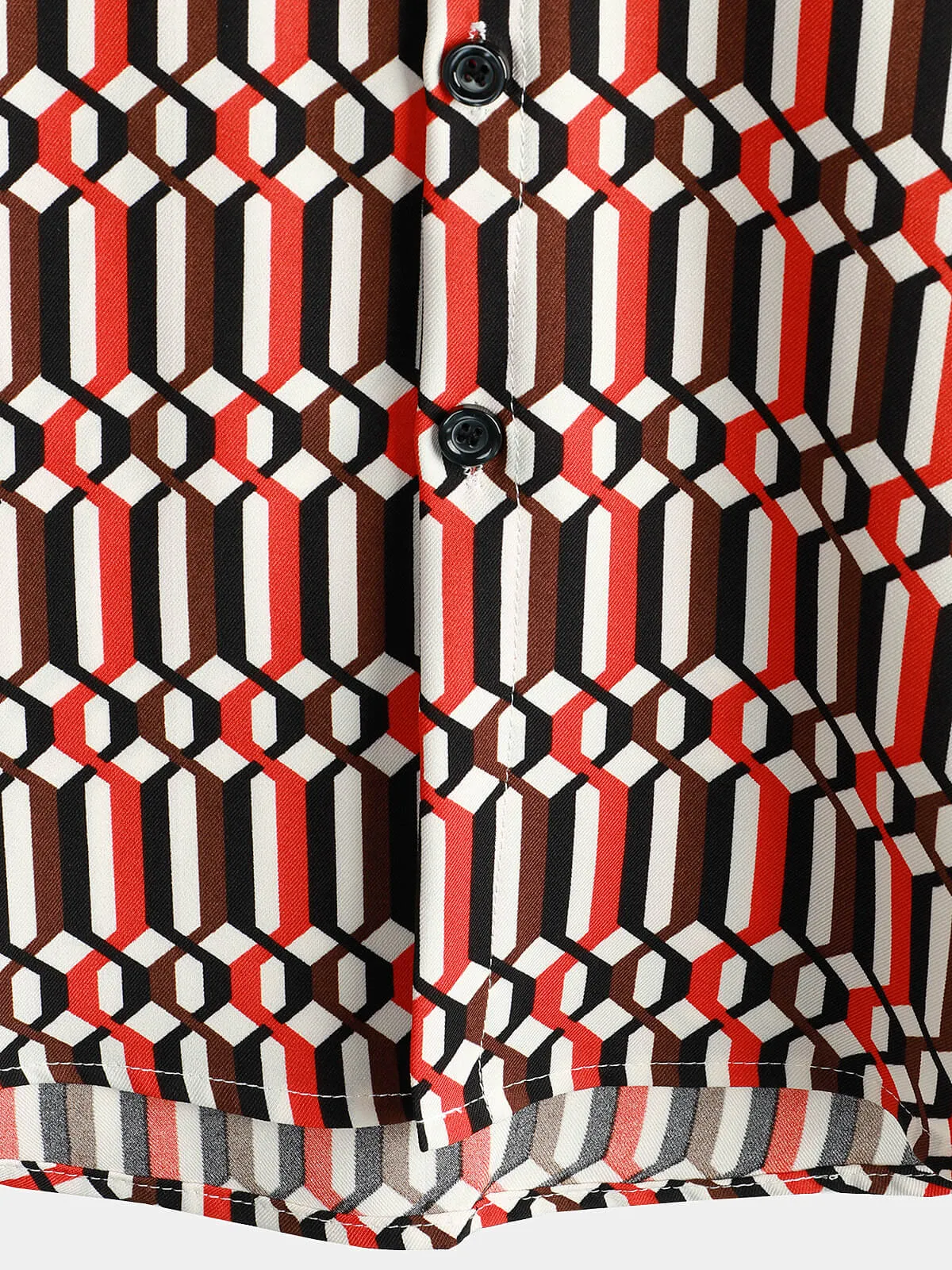 Men's Casual Retro Geometric Button Up Cool Short Sleeve Summer Shirt