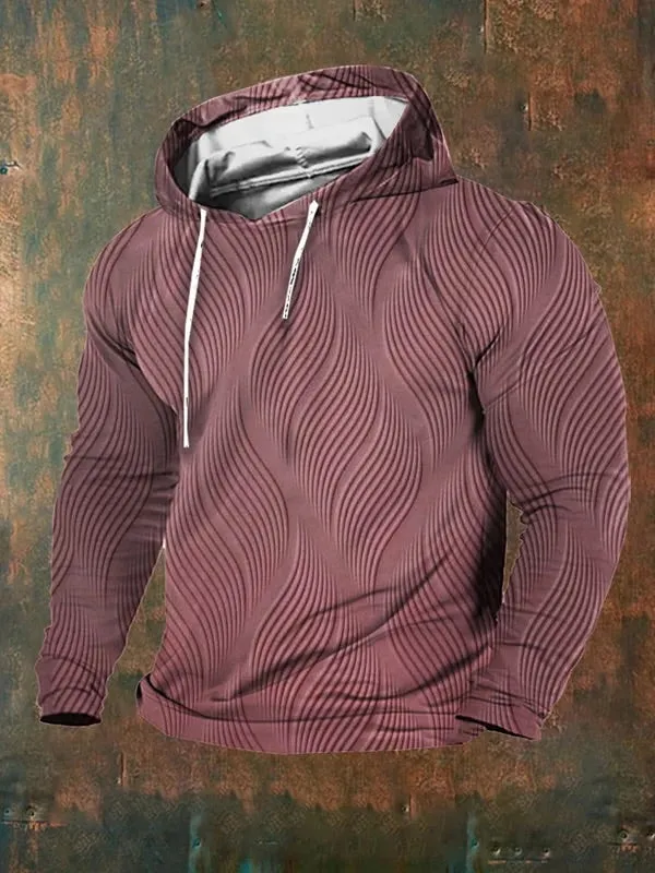 Men's Casual Retro Textured Print Hoodie