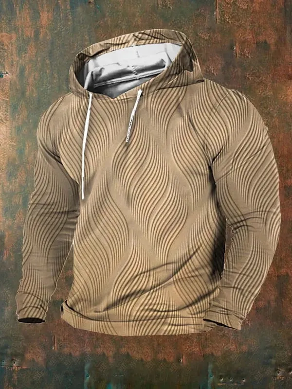 Men's Casual Retro Textured Print Hoodie