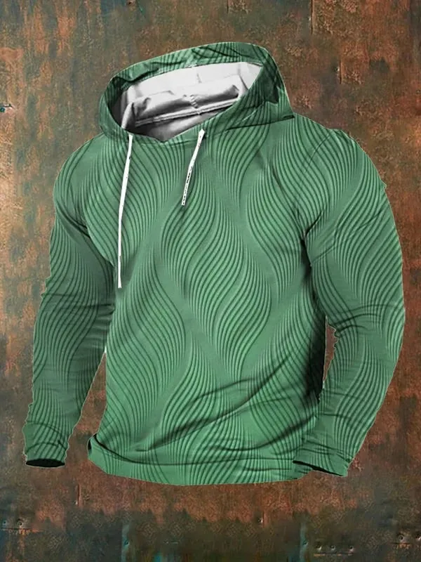 Men's Casual Retro Textured Print Hoodie