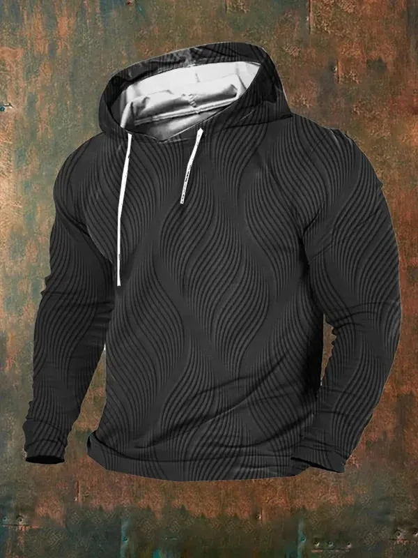 Men's Casual Retro Textured Print Hoodie