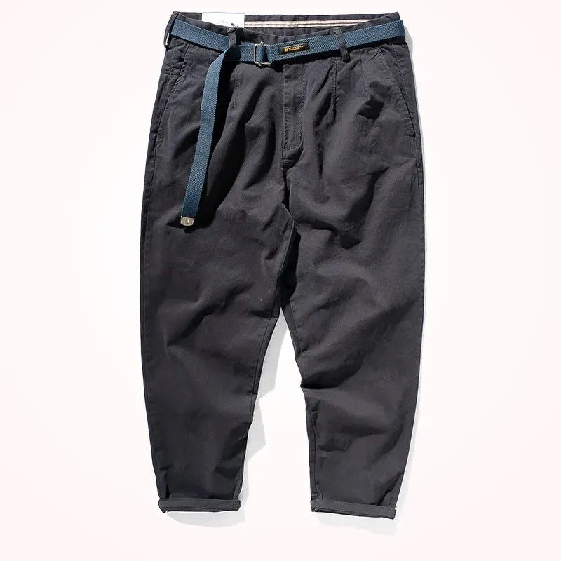 Men's Fashionable Retro Loose Casual Pencil Pants - Washed Old Khaki Cropped Tapered Style