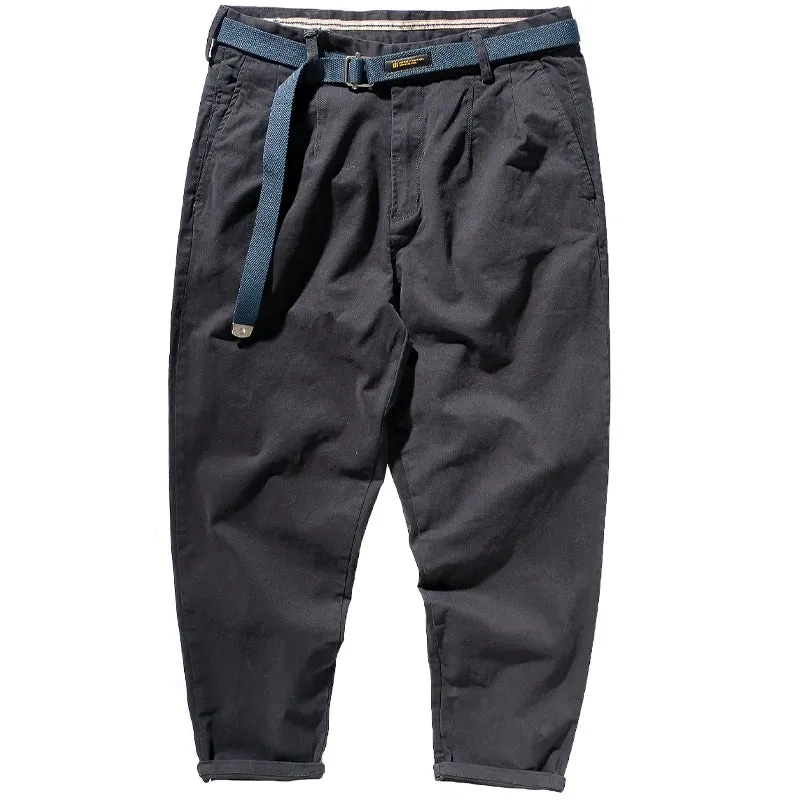 Men's Fashionable Retro Loose Casual Pencil Pants - Washed Old Khaki Cropped Tapered Style