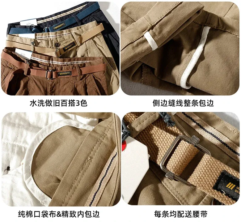 Men's Fashionable Retro Loose Casual Pencil Pants - Washed Old Khaki Cropped Tapered Style