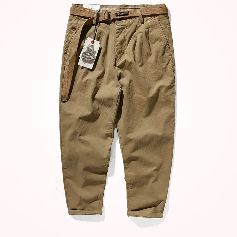 Men's Fashionable Retro Loose Casual Pencil Pants - Washed Old Khaki Cropped Tapered Style