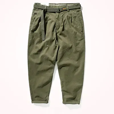 Men's Fashionable Retro Loose Casual Pencil Pants - Washed Old Khaki Cropped Tapered Style