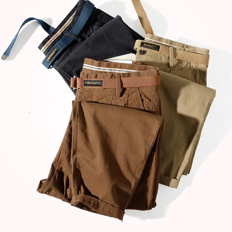 Men's Fashionable Retro Loose Casual Pencil Pants - Washed Old Khaki Cropped Tapered Style