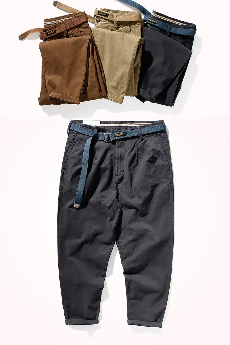 Men's Fashionable Retro Loose Casual Pencil Pants - Washed Old Khaki Cropped Tapered Style