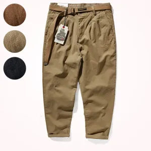 Men's Fashionable Retro Loose Casual Pencil Pants - Washed Old Khaki Cropped Tapered Style